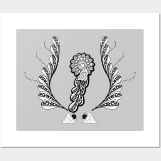 Fantasy bird with leaves, zentangle design Posters and Art